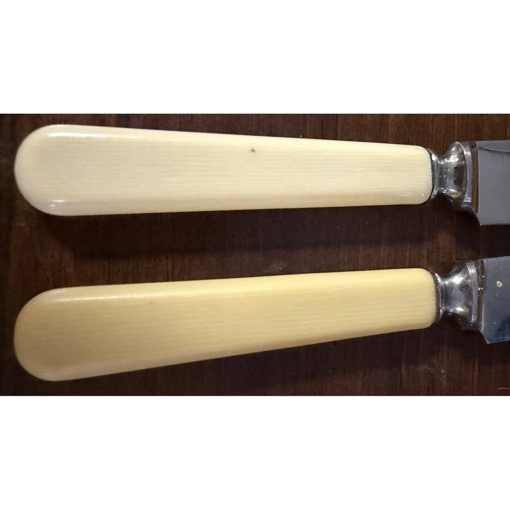 Vintage Imperial Stainless Sheffield Dinner Knives Set of 2 Ivorine Handles